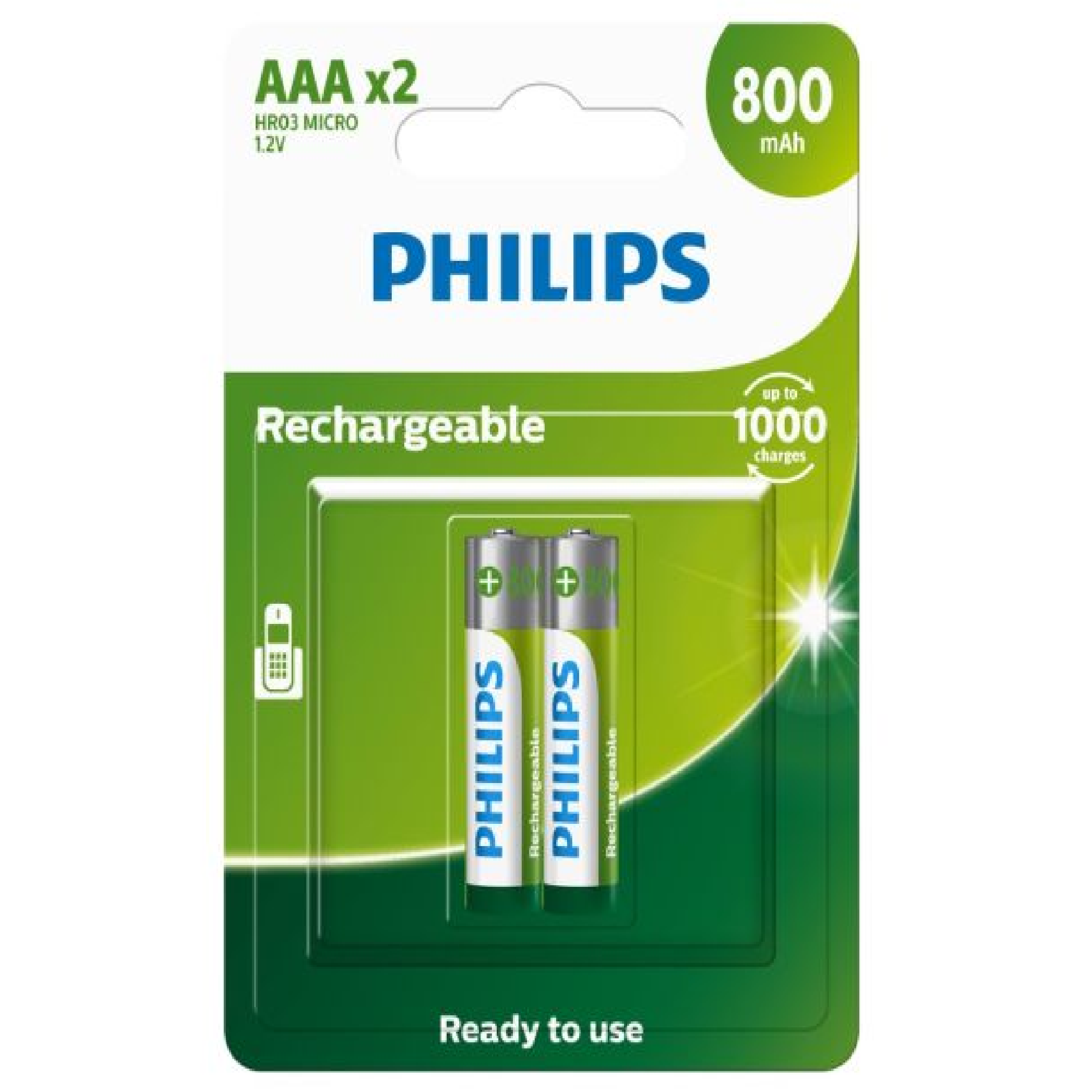 Philips 2AAA 800mAh Rechargeable Battery 2PC/PACK